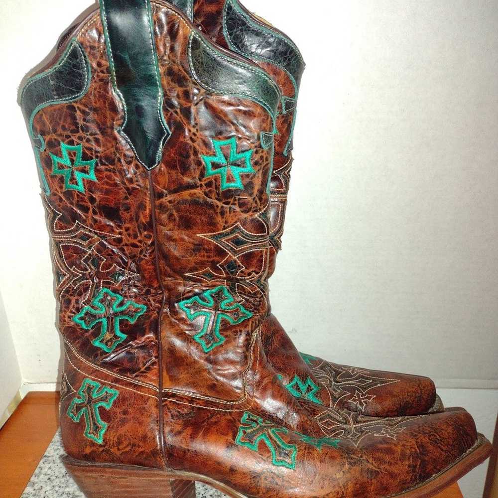 Corral Women's Boots Brown/Turquoise Cross Embroi… - image 4