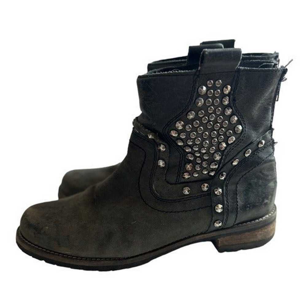 Black Distressed Studded Silver Booties Leather S… - image 2