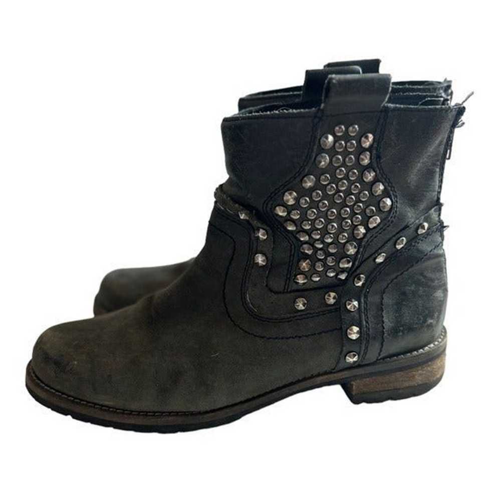 Black Distressed Studded Silver Booties Leather S… - image 3