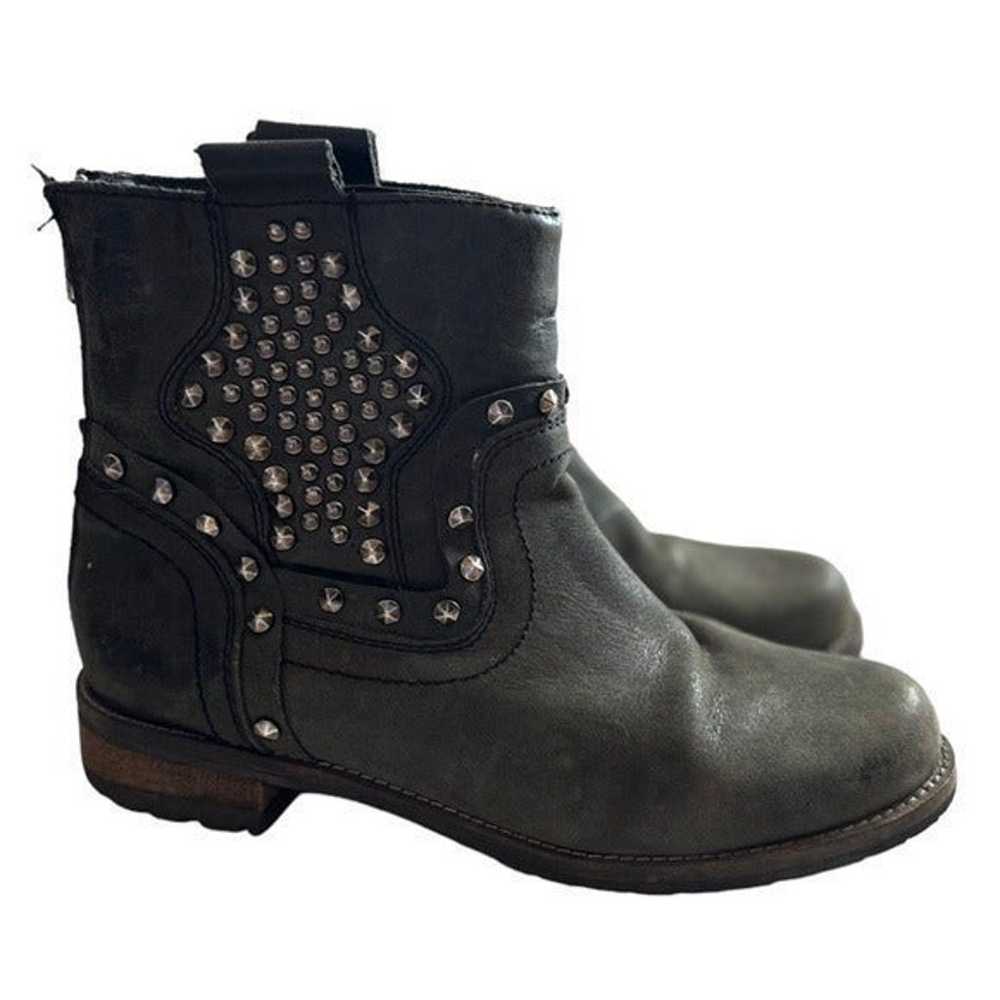 Black Distressed Studded Silver Booties Leather S… - image 6