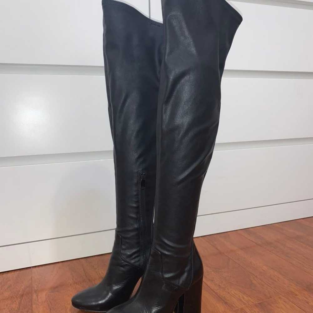 Black leather thigh high boots - image 11