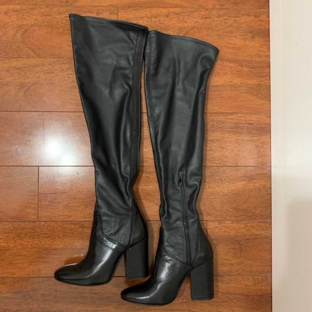 Black leather thigh high boots - image 2