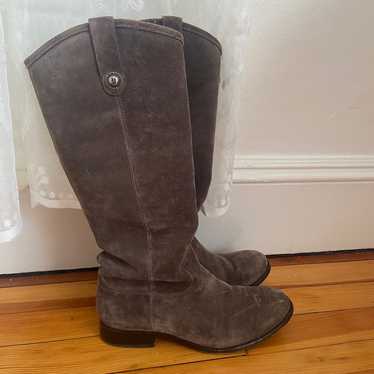Frye Grey Melissa Button Suede Riding Boots - image 1
