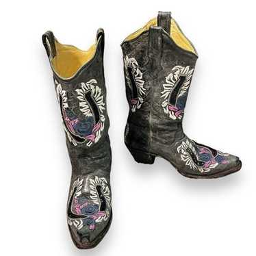 Corral Leather Cowboy Boots Floral Embroidery Seq… - image 1