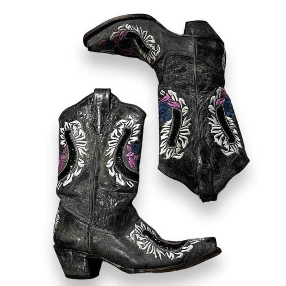 Corral Leather Cowboy Boots Floral Embroidery Seq… - image 5
