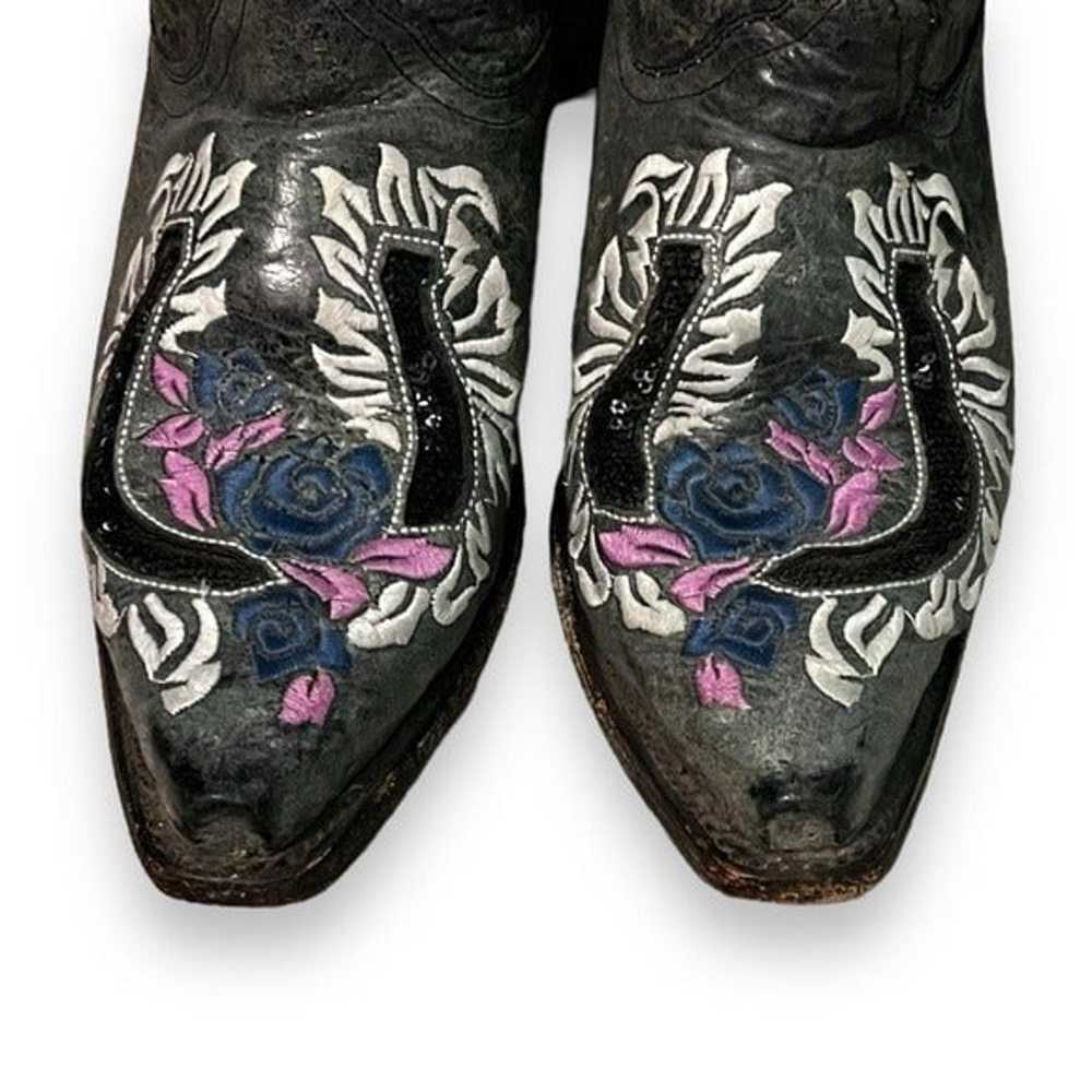 Corral Leather Cowboy Boots Floral Embroidery Seq… - image 7