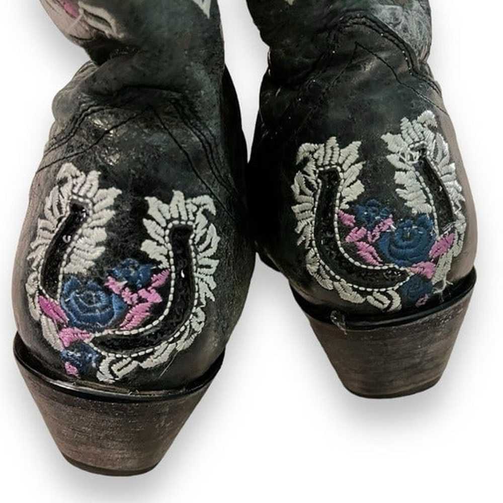 Corral Leather Cowboy Boots Floral Embroidery Seq… - image 9