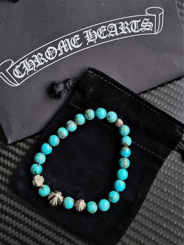 Chrome Hearts CH Silver Beaded Turquoise Bracelet 