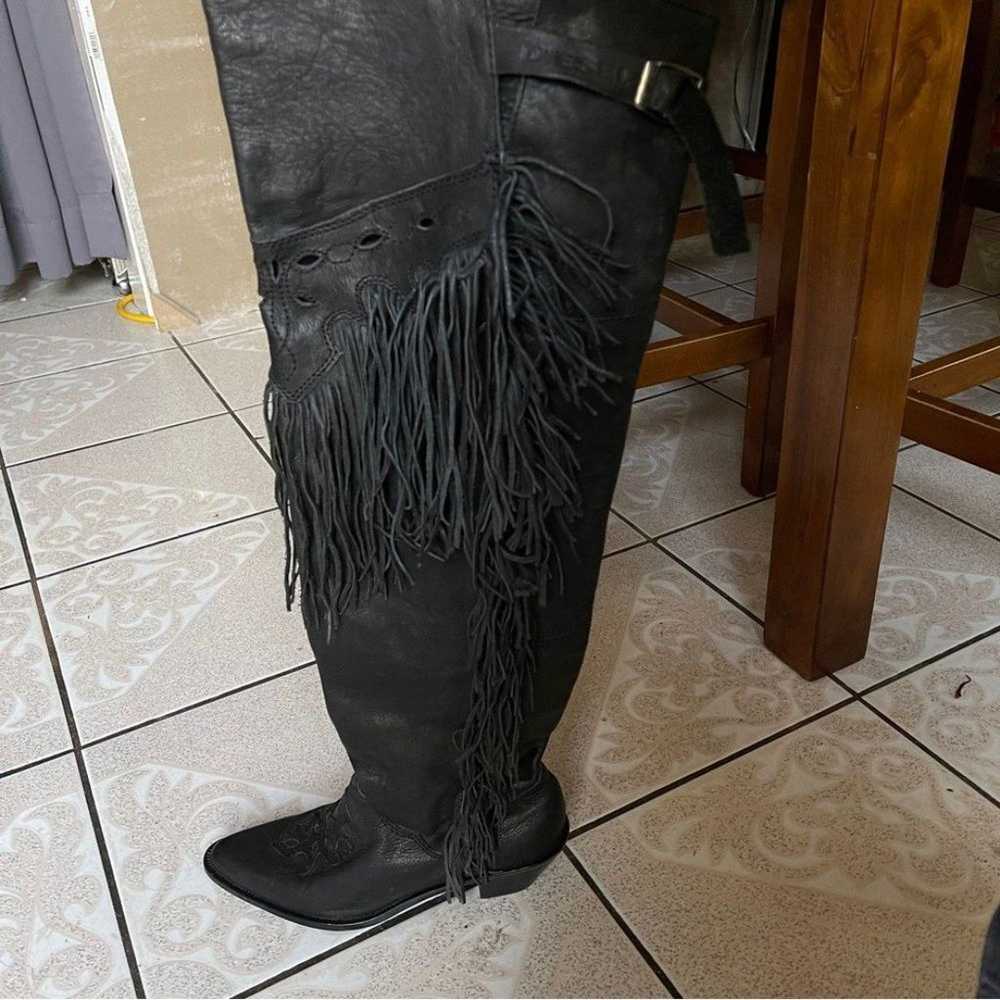 Diesel Leather Knee High Fringe Western Boots Wom… - image 10