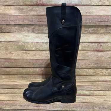 Frye Black Leather Melissa Tab Tall Boots