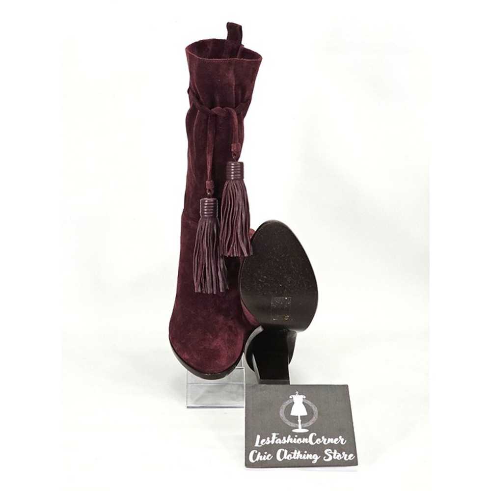 Lanvin Women's Burgundy Suede Tassel Mid Calf Boo… - image 3
