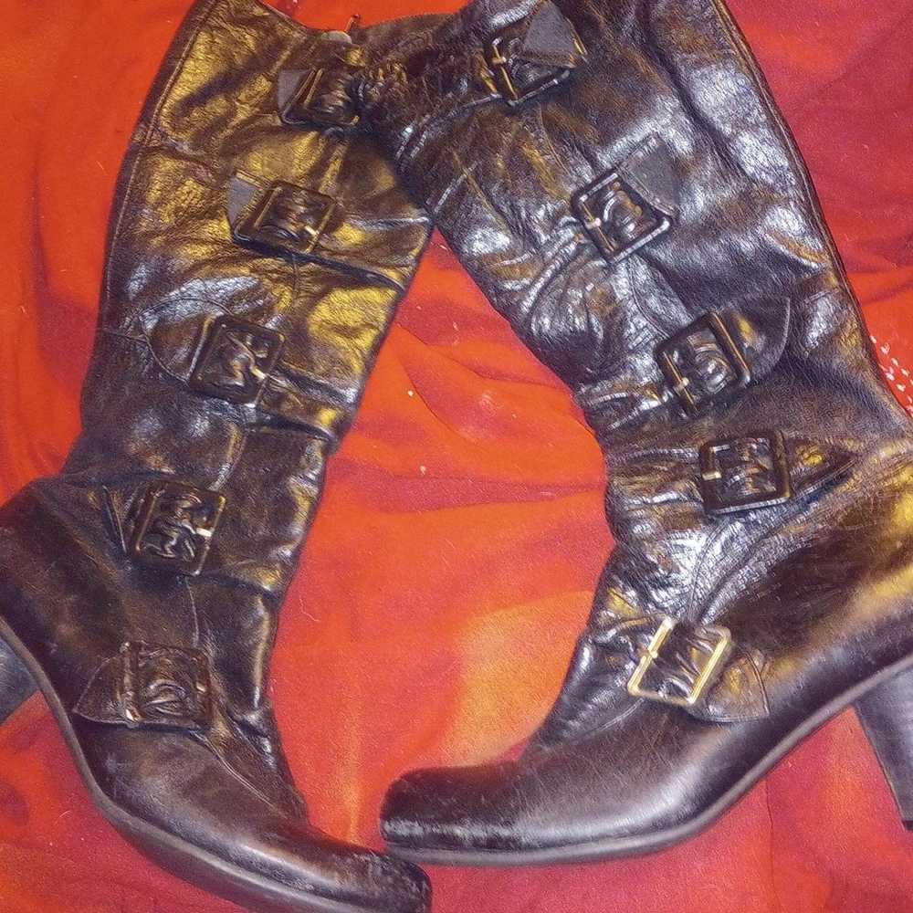 Miz Mooz Black Boots/Buckle Embellished S-6 - image 1