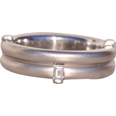 Brushed White Gold Designer Band with Natural Dia… - image 1