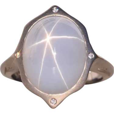 Designer Signed Natural Star Sapphire Ring set wit