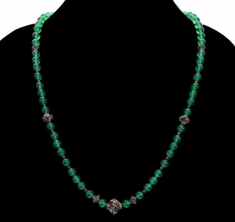 Antique Art Deco Chrysoprase Sterling Necklace C.… - image 2