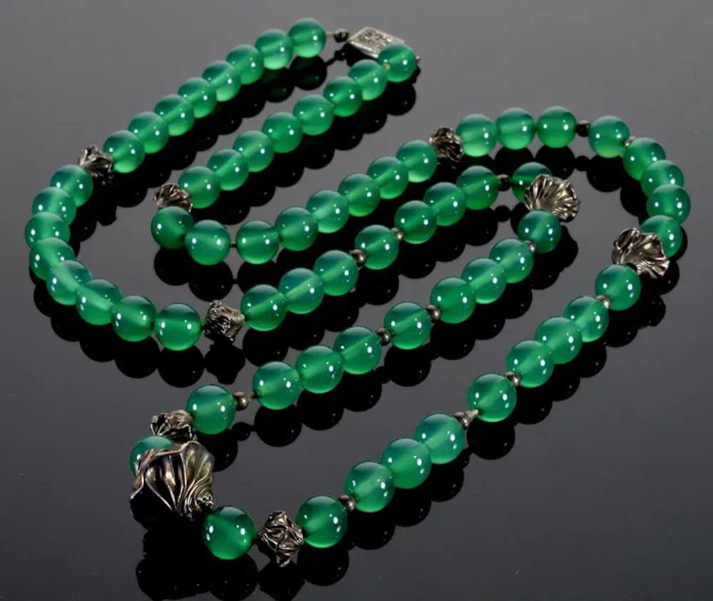 Antique Art Deco Chrysoprase Sterling Necklace C.… - image 3