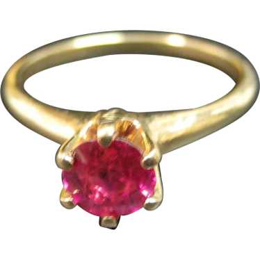 Vintage 14K Yellow Gold 1.0ct Synthetic Ruby Soli… - image 1