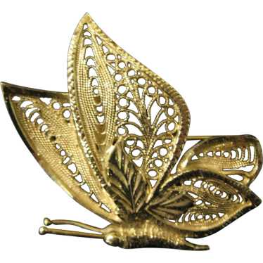 Vintage 14K Yellow Gold Butterfly Brooch - image 1