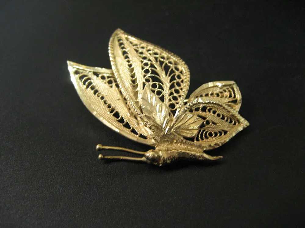 Vintage 14K Yellow Gold Butterfly Brooch - image 2