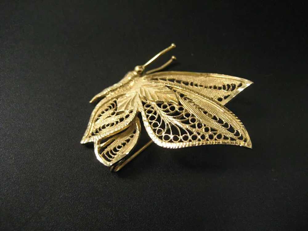 Vintage 14K Yellow Gold Butterfly Brooch - image 3