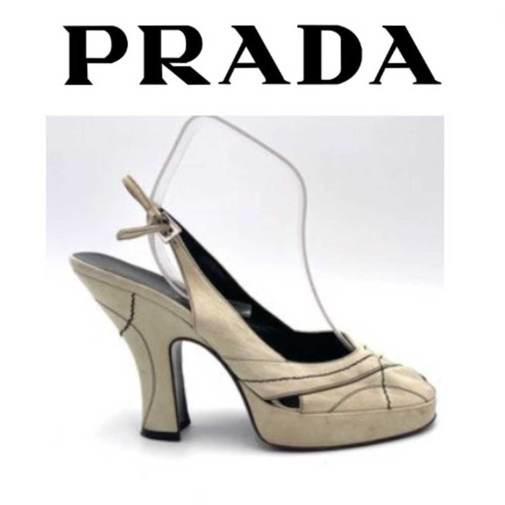 Vintage - Prada suede peeptoe spoonheel sandals s… - image 1