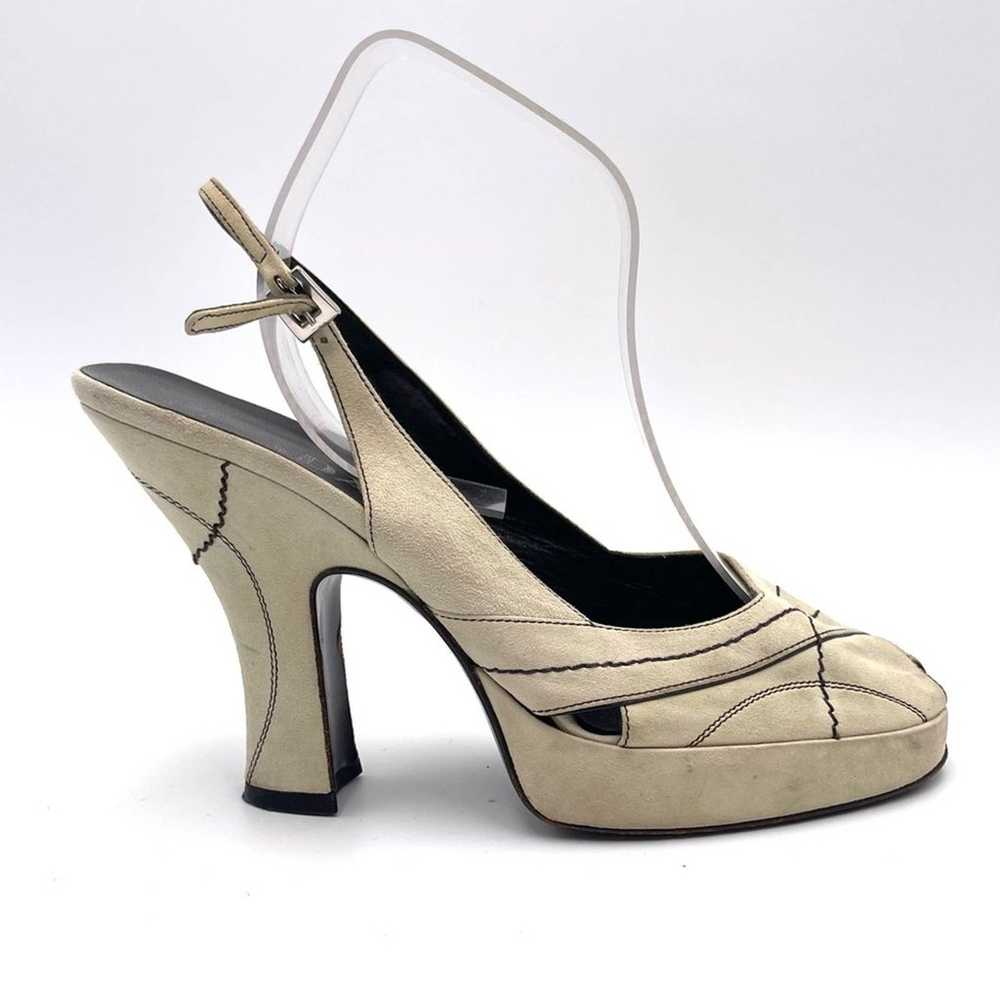 Vintage - Prada suede peeptoe spoonheel sandals s… - image 2