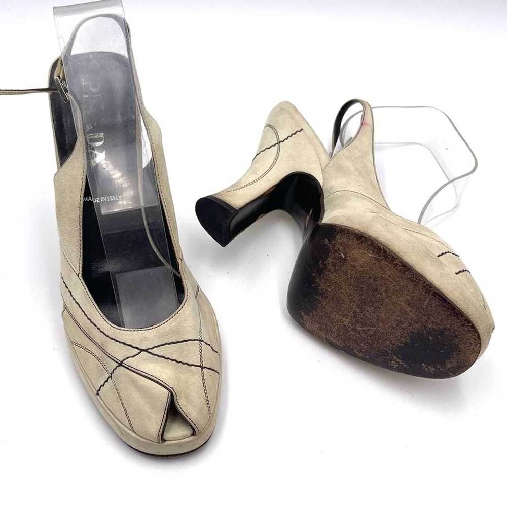 Vintage - Prada suede peeptoe spoonheel sandals s… - image 4