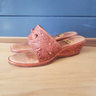 70s Leather Wedge Sandals - image 1