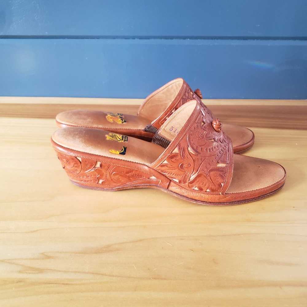 70s Leather Wedge Sandals - image 4