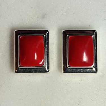 Vintage Red Silver Rectangle BEST Brand Pierced S… - image 1