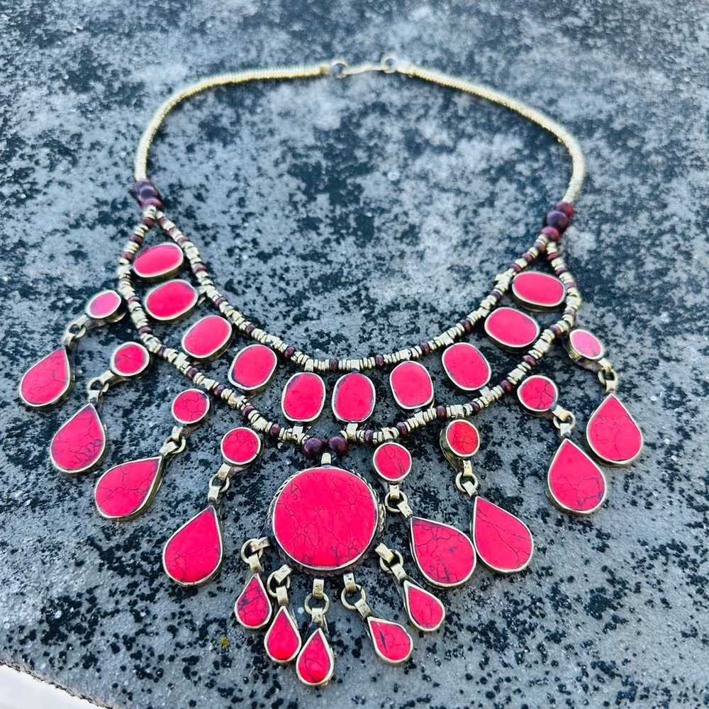 Afghan Kuchai vintage design red coral Necklace w… - image 3
