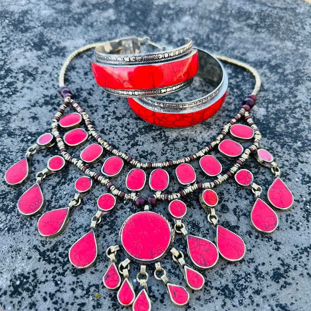 Afghan Kuchai vintage design red coral Necklace w… - image 6