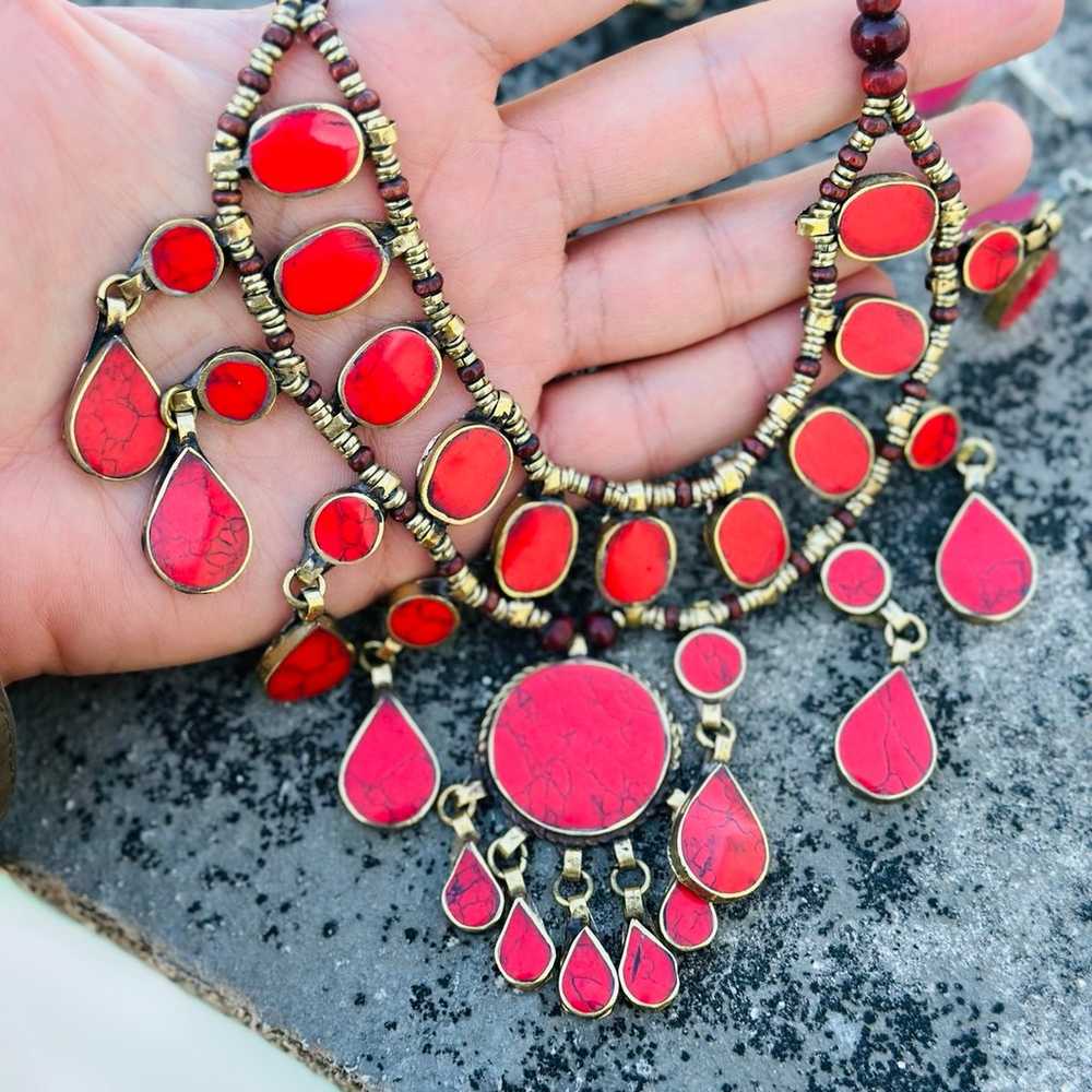 Afghan Kuchai vintage design red coral Necklace w… - image 8