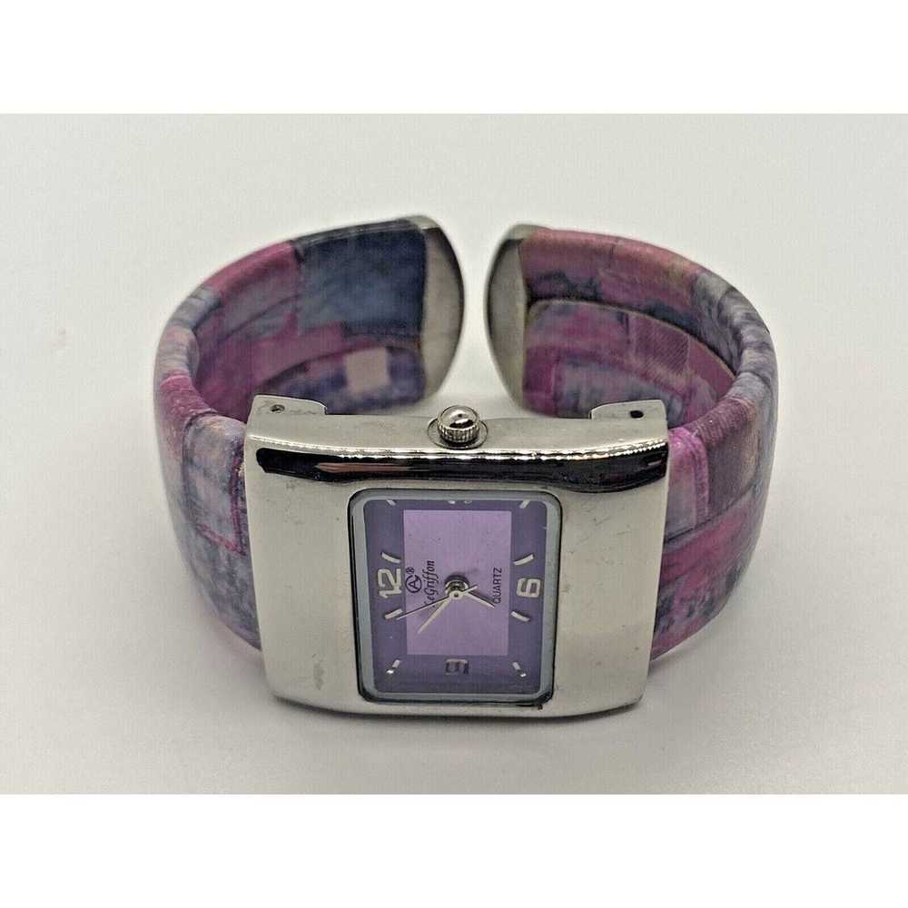 Vintage LEGRIFFON Quartz Cuff Bracelet Watch Purp… - image 10