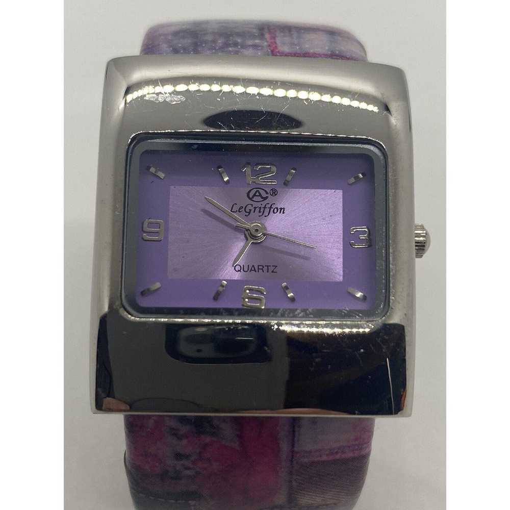 Vintage LEGRIFFON Quartz Cuff Bracelet Watch Purp… - image 11