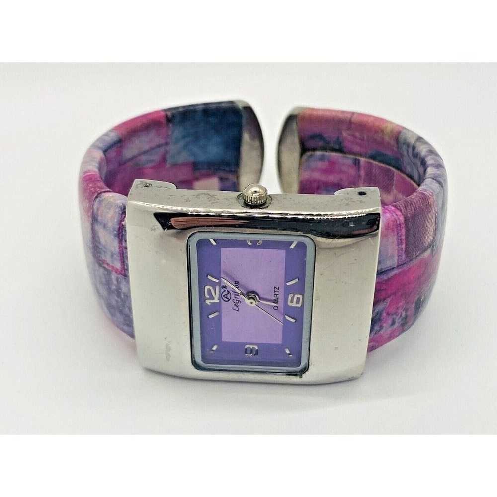 Vintage LEGRIFFON Quartz Cuff Bracelet Watch Purp… - image 1