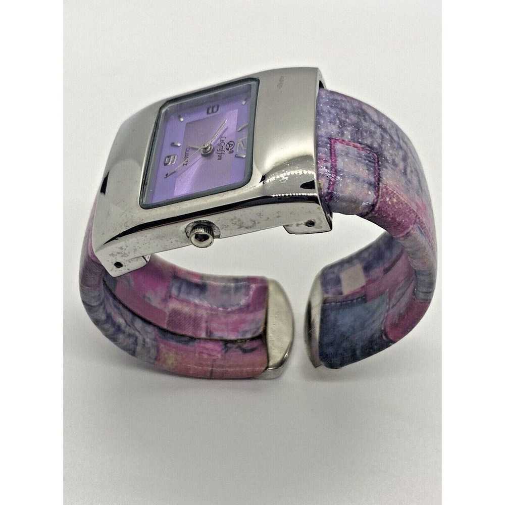 Vintage LEGRIFFON Quartz Cuff Bracelet Watch Purp… - image 3