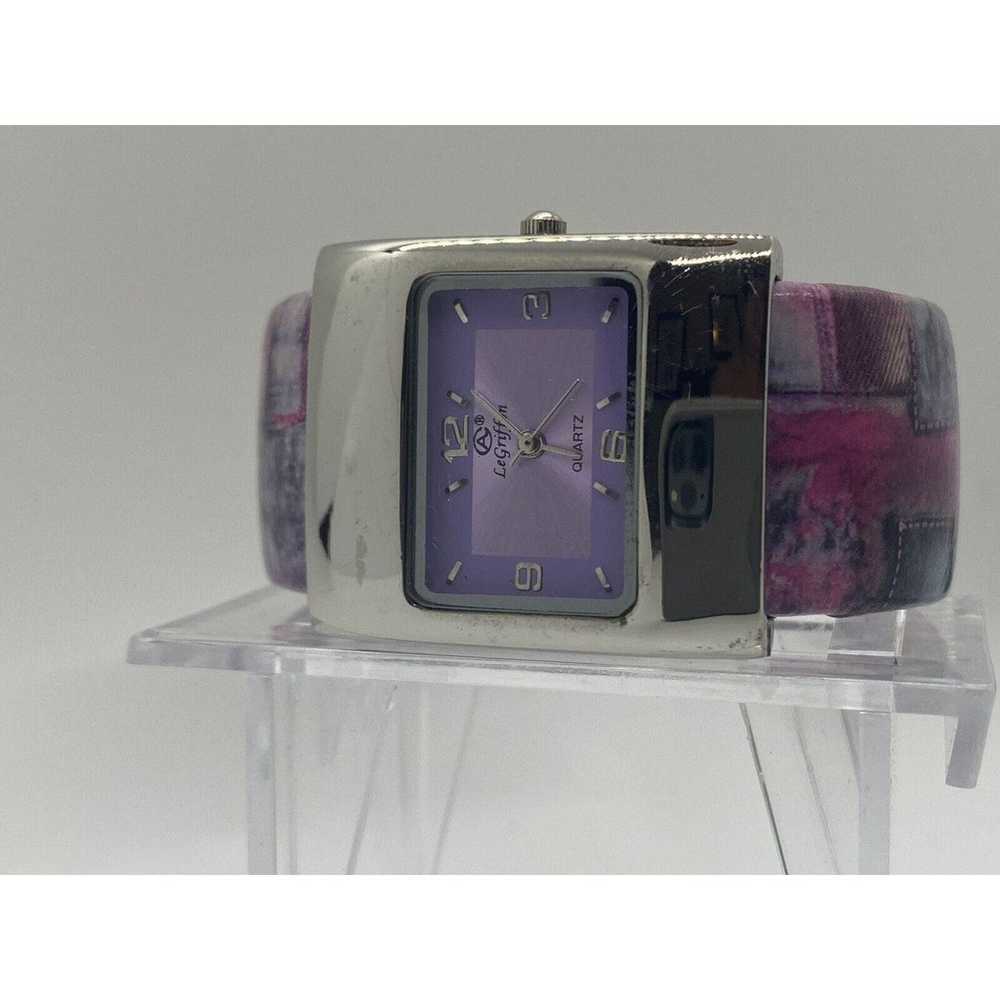 Vintage LEGRIFFON Quartz Cuff Bracelet Watch Purp… - image 5