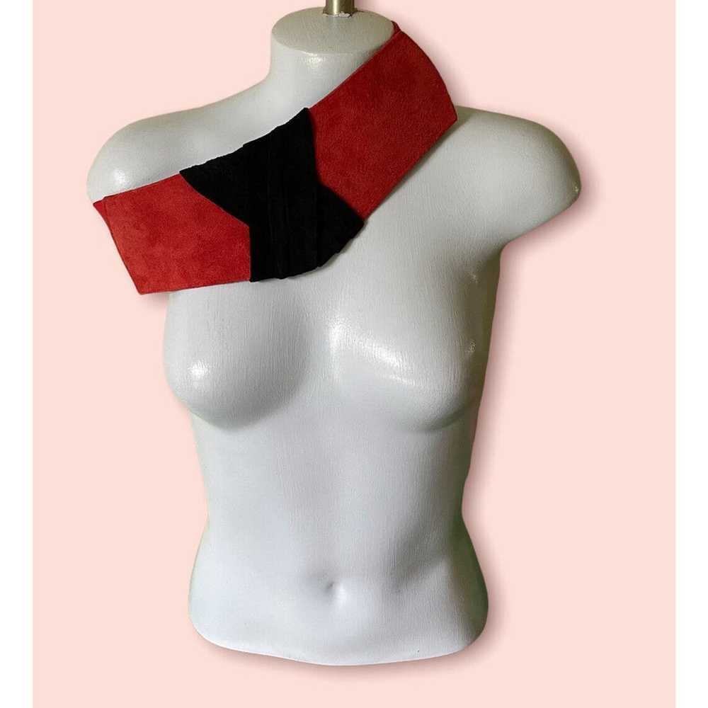 Vintage 80s Patricia Green Red Black Leather Sued… - image 1