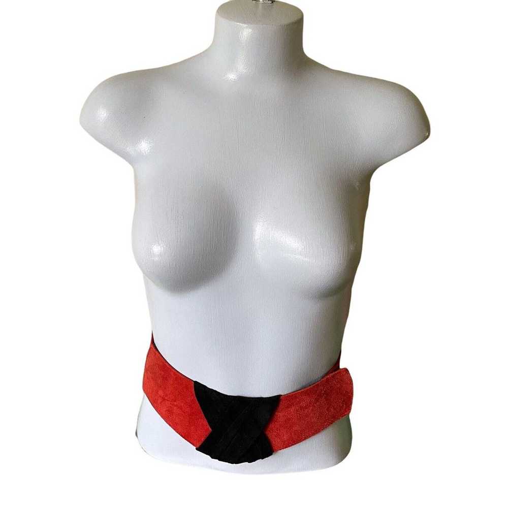 Vintage 80s Patricia Green Red Black Leather Sued… - image 3