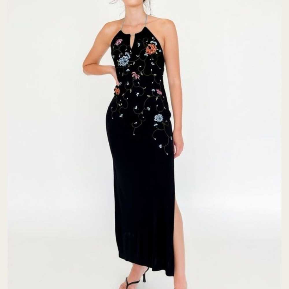 Vintage 90's black flower embroidered dress. Size… - image 1