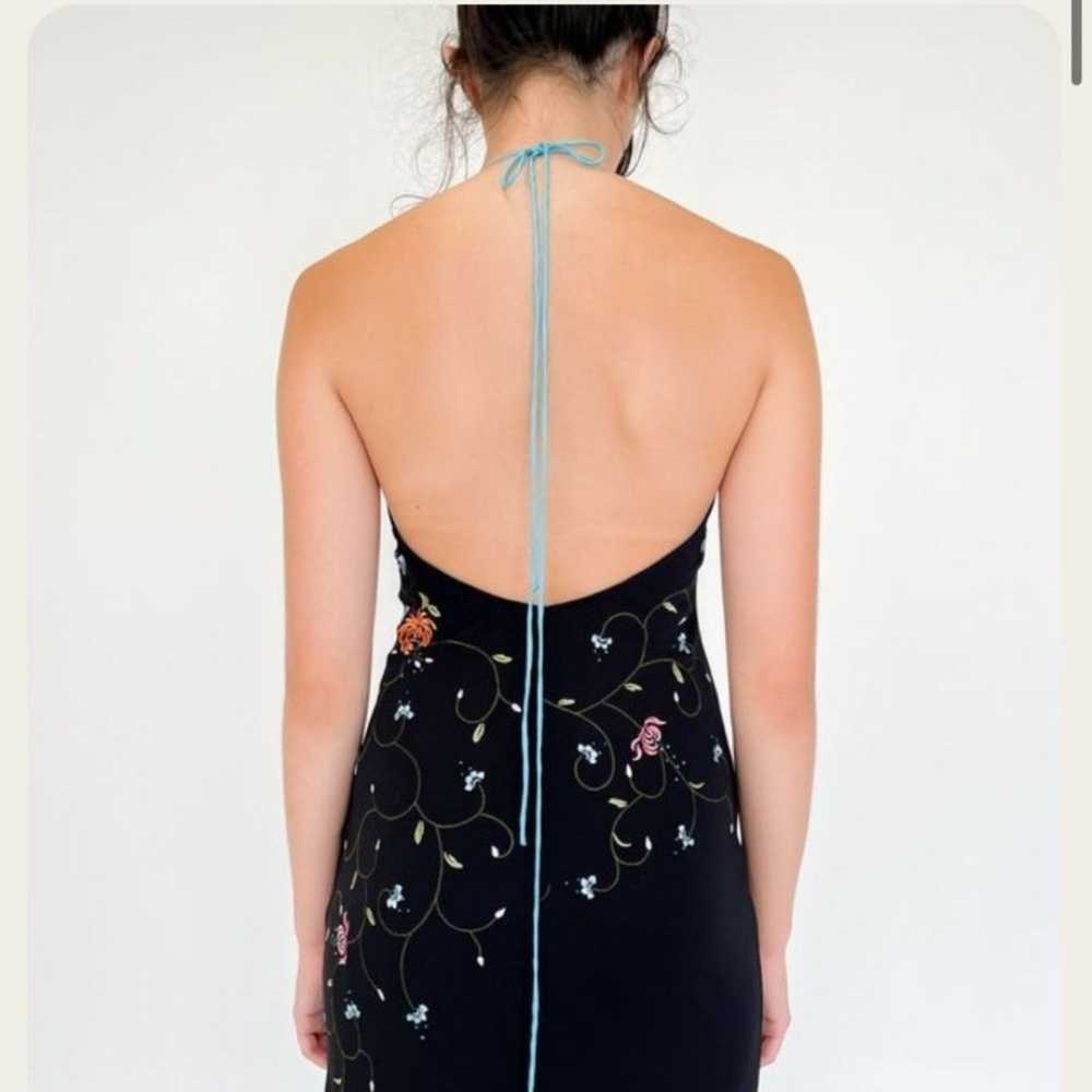 Vintage 90's black flower embroidered dress. Size… - image 2
