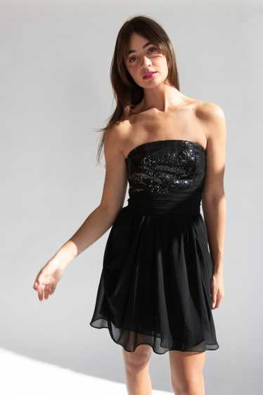 Bill Levkoff Black Sequin Strapless Dress