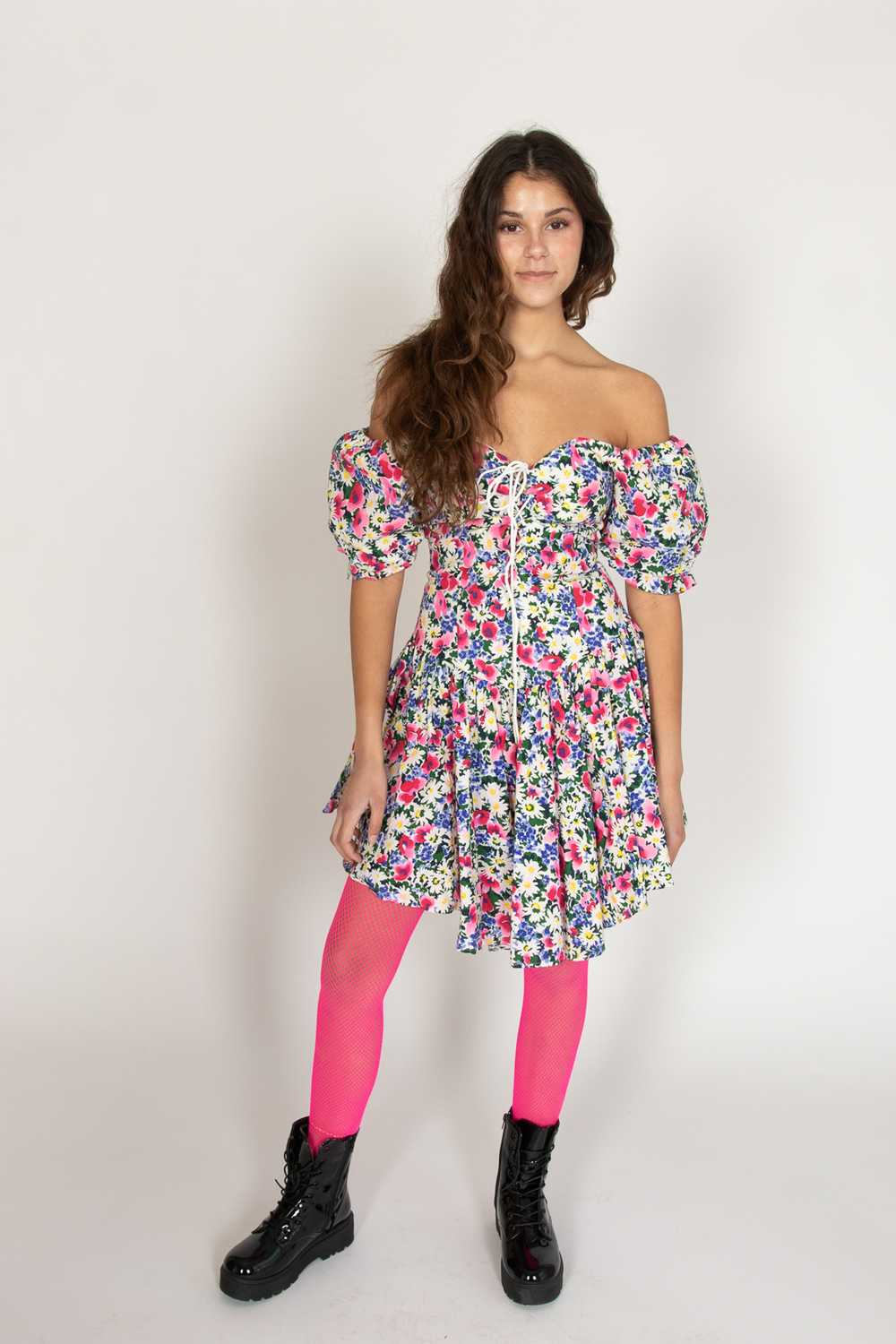 Vintage Puff Sleeve Floral Dress - image 1