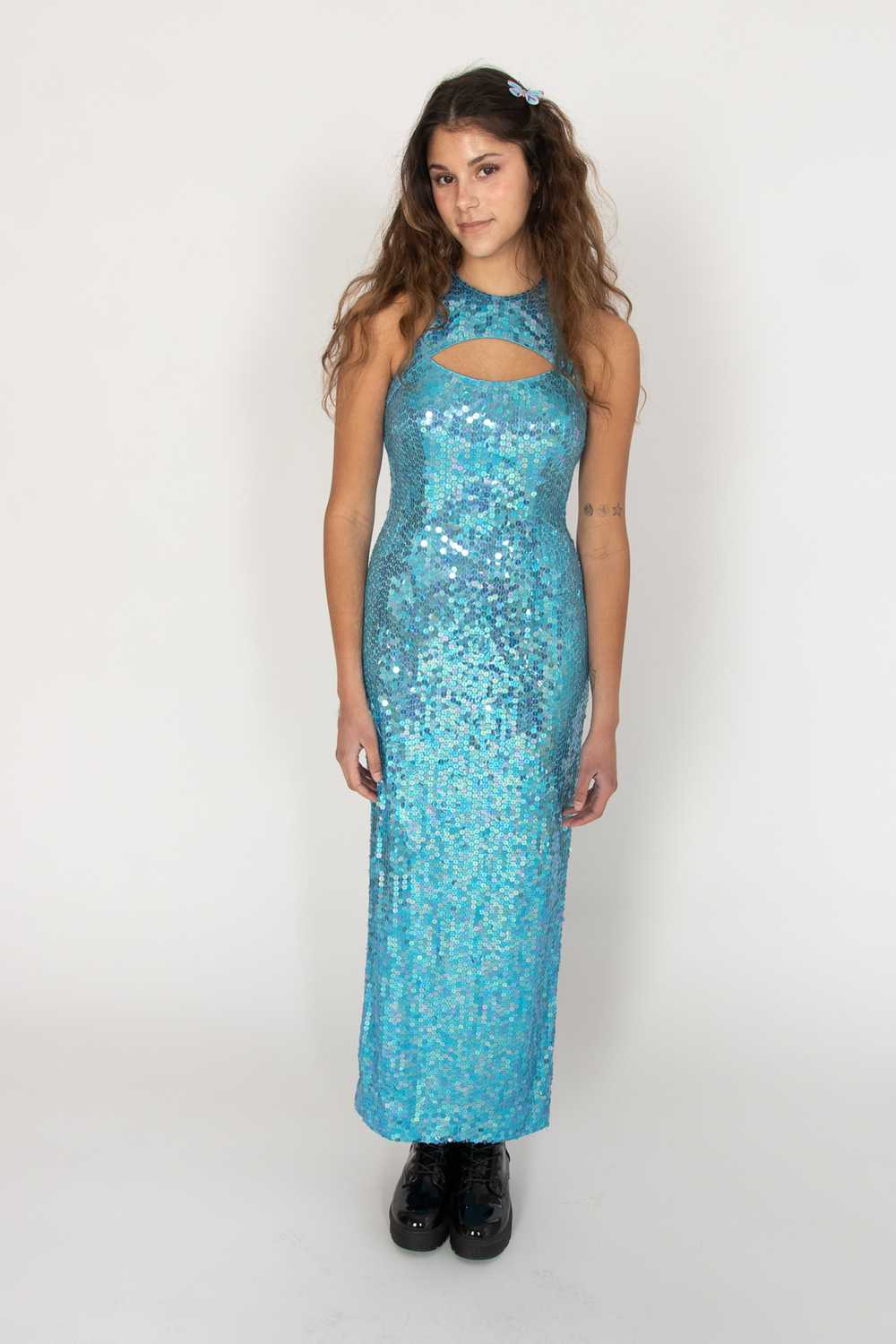 Vintage Adrianna Papell Blue Sequin Dress - image 1