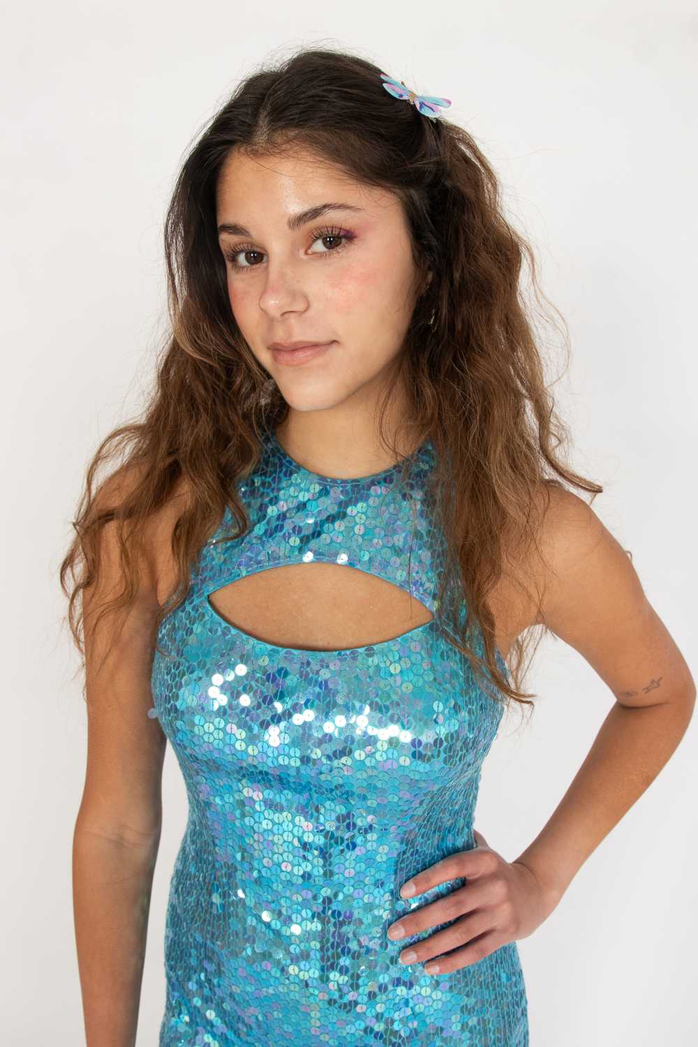 Vintage Adrianna Papell Blue Sequin Dress - image 2
