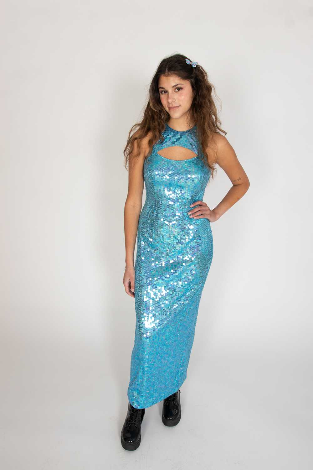 Vintage Adrianna Papell Blue Sequin Dress - image 4