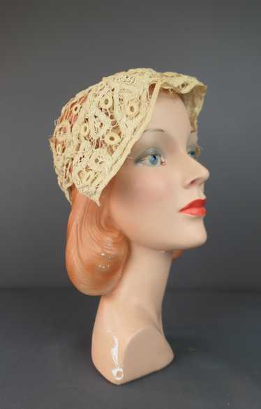 Vintage Edwardian 1920s Tape Lace Cap, Bonnet, 21 