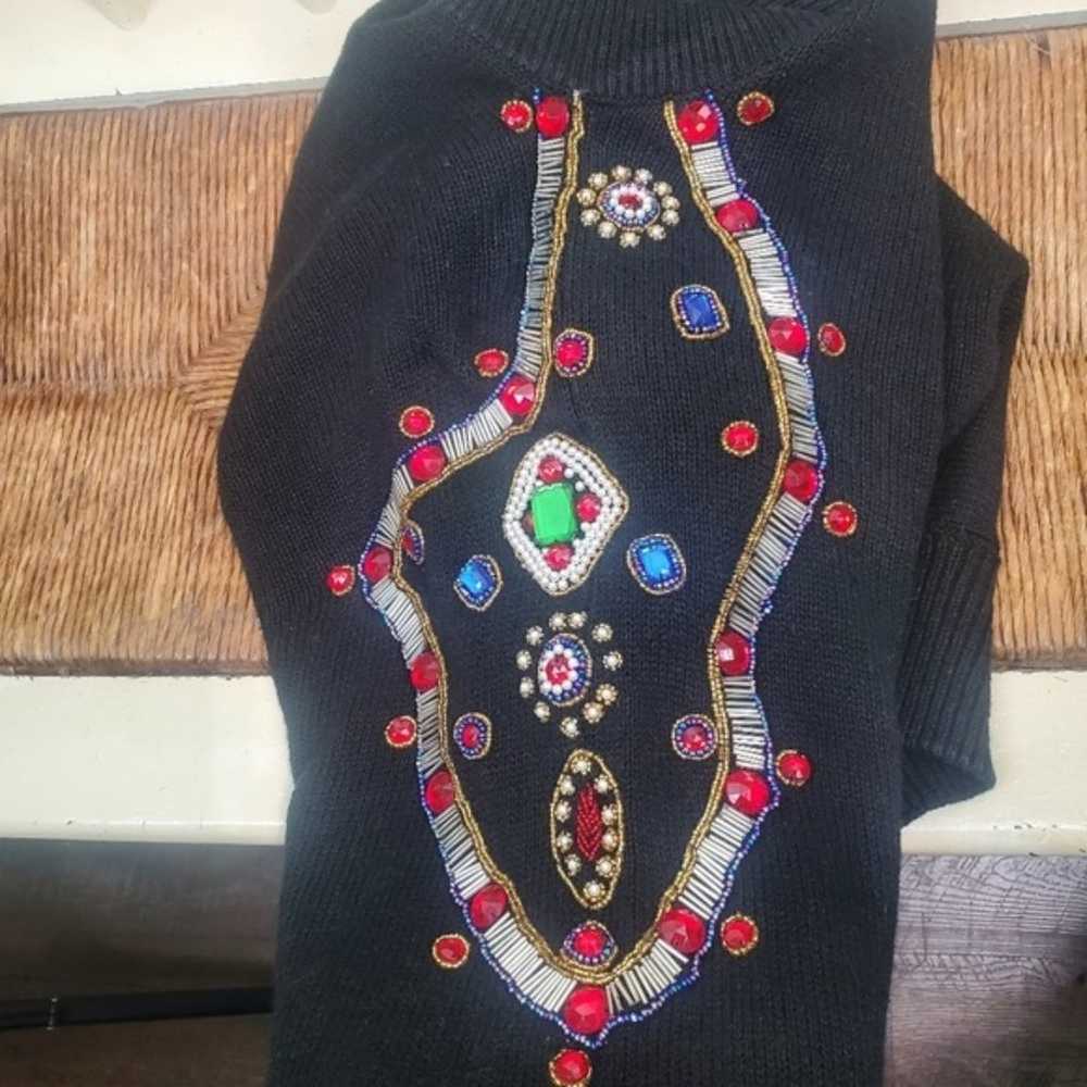 Peter Valentine black knitted vintage jeweled swe… - image 4