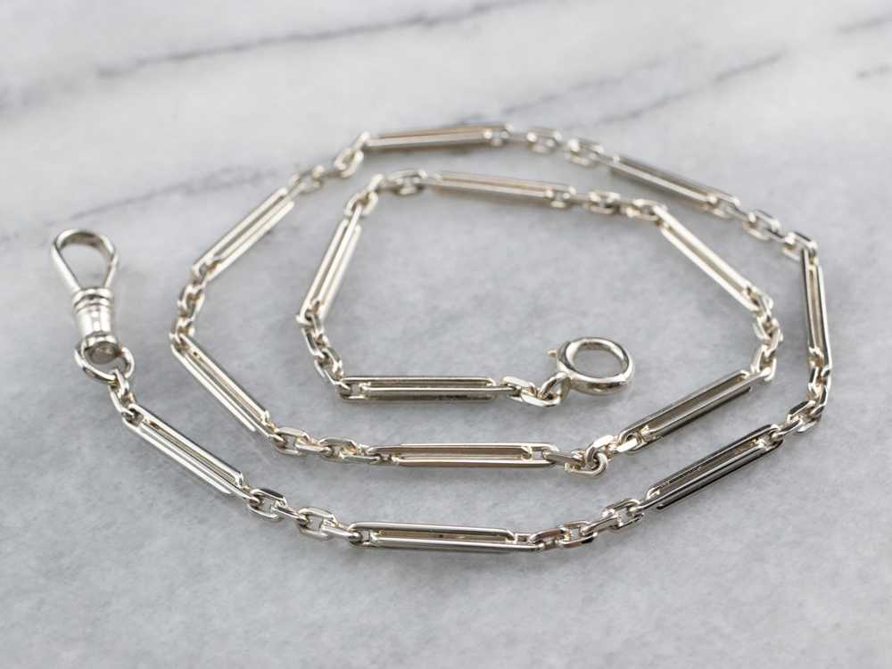 Vintage White Gold Bar Link Watch Chain - image 1